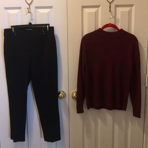 Black and red sweater w/free stretch pants. PL